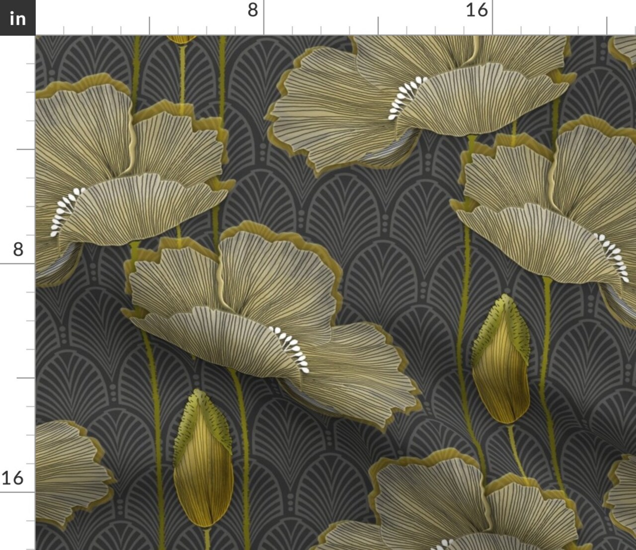 Art Decor Poppy Vintage 1920S Poppies Yellow Grey Antique Floral Botanical Custom Printed Fabric by Spoonflower Various Fabrics by the Yard or Fat Quarter